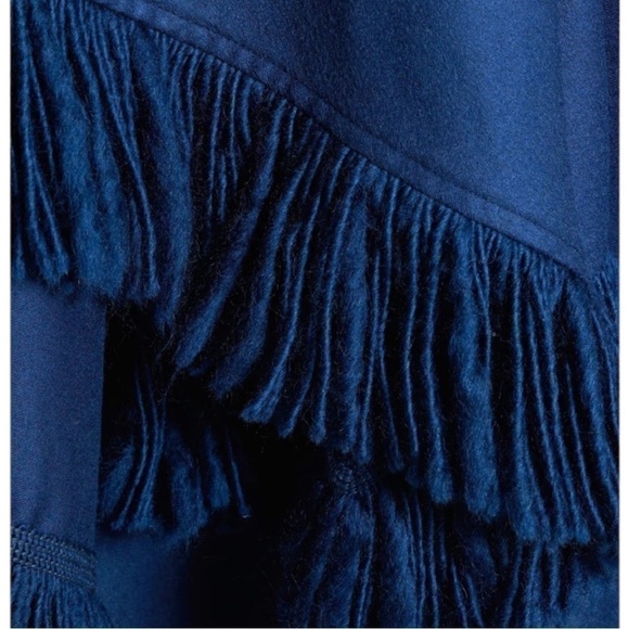 FERRAGAMO Cashmere Wool Asymmetric Fringed Midi Dress Navy Blue NWT - Picture 5 of 11